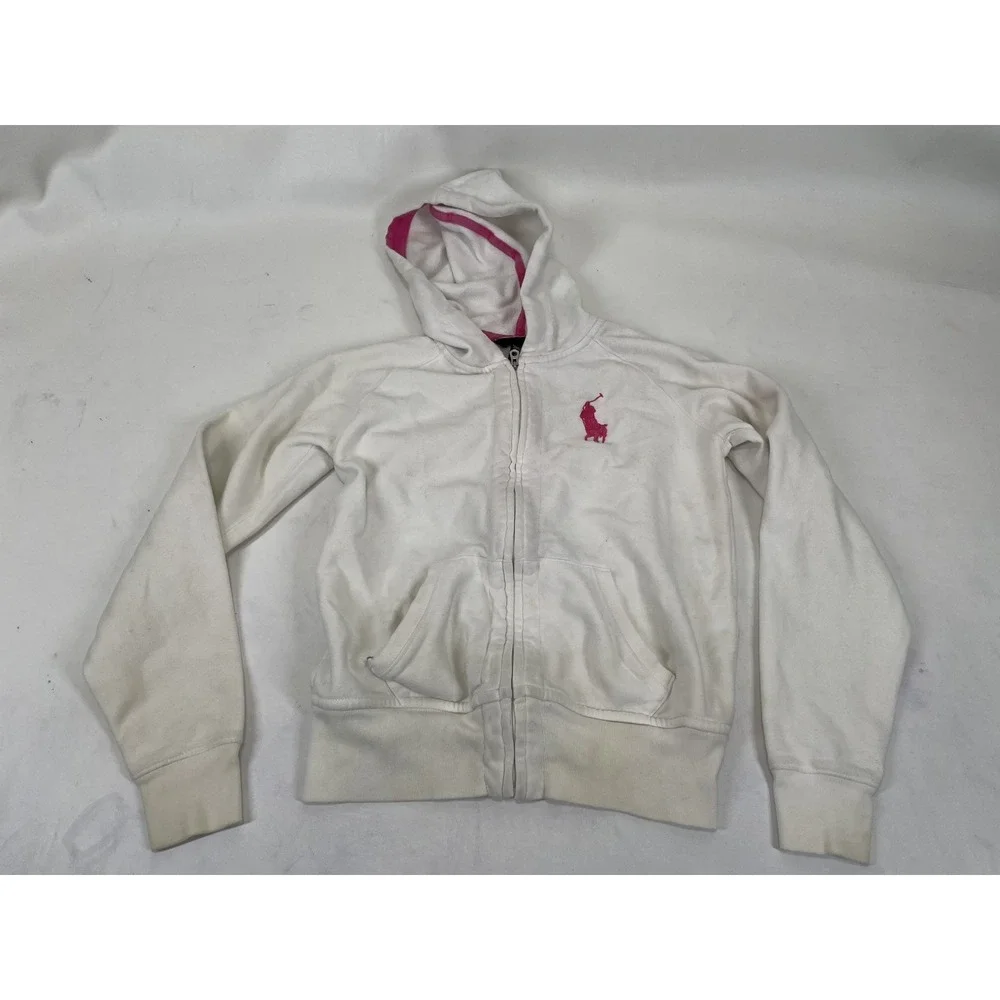 Ralph Lauren Big Pony Full Zip‎ Hoodie Jacket Girls Size L White